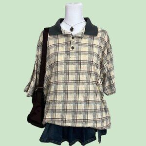 vintage 90s plaid indie skate grunge polo shirt